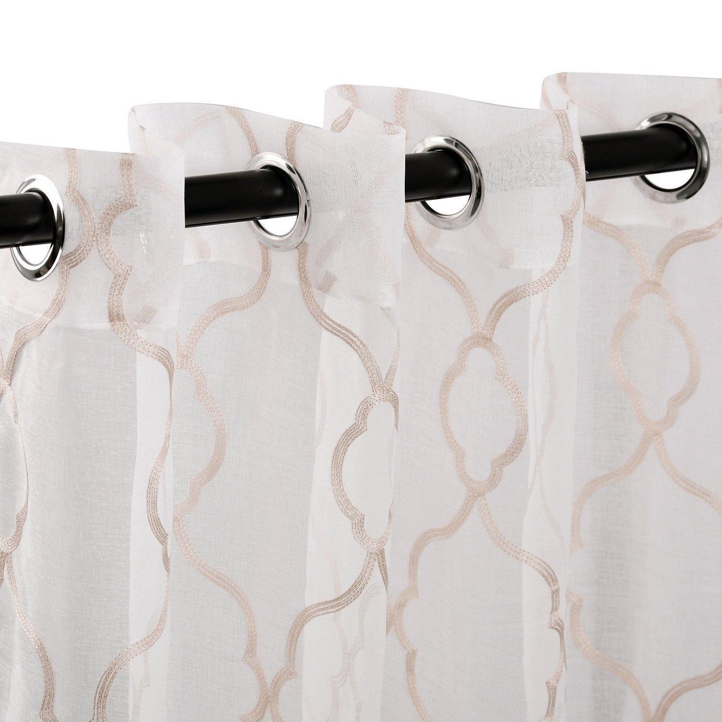 Lattice Embroidered Soft Diffused Light Airy Sheer Curtain Set FredCo