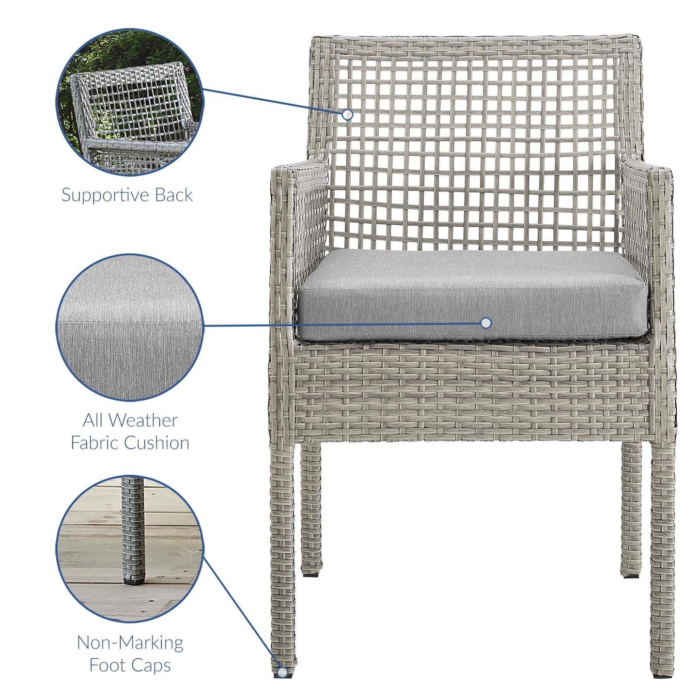 Modway Aura Dining Armchair Outdoor Patio Wicker Rattan Set of 2 FredCo