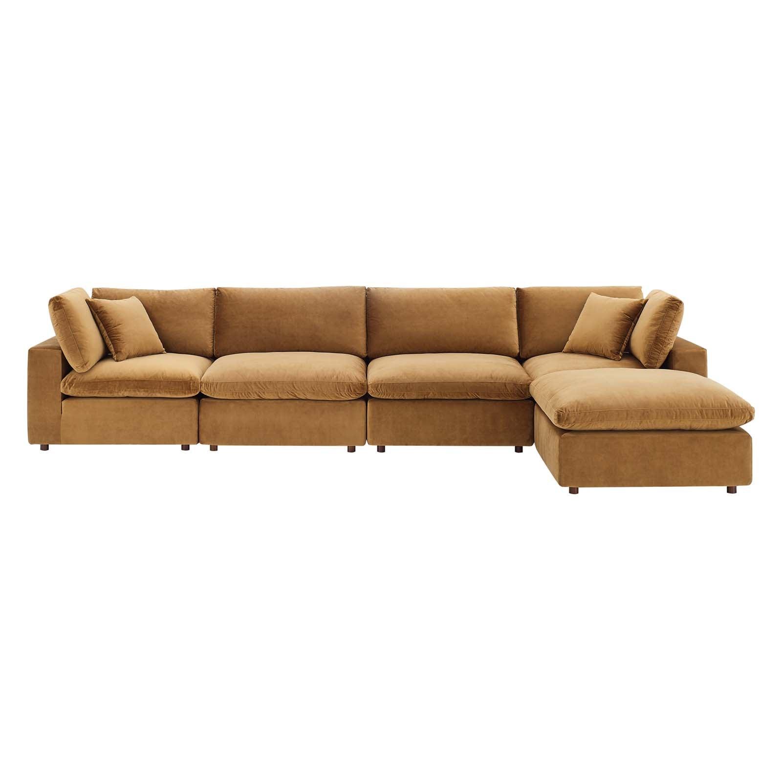 Modway Commix Down Filled Overstuffed Performance Velvet 5-Piece Sectional Sofa FredCo