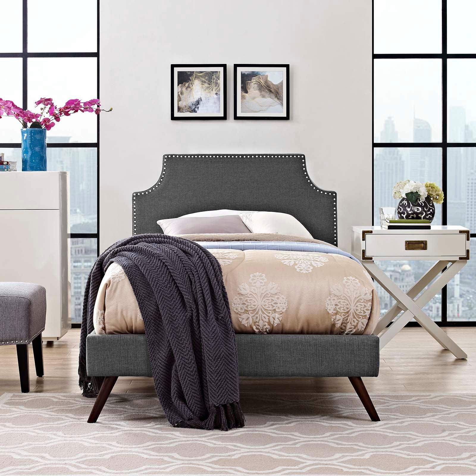 Modway Corene Twin Fabric Platform Bed with Round Splayed Legs FredCo
