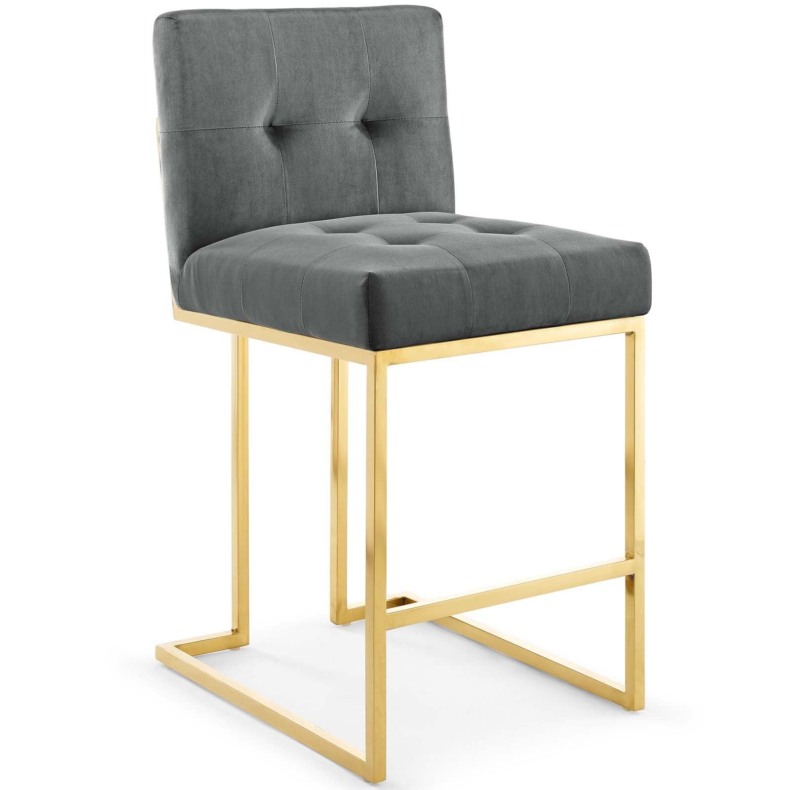 Modway Privy Gold Stainless Steel Performance Velvet Counter Stool Set of 2 FredCo