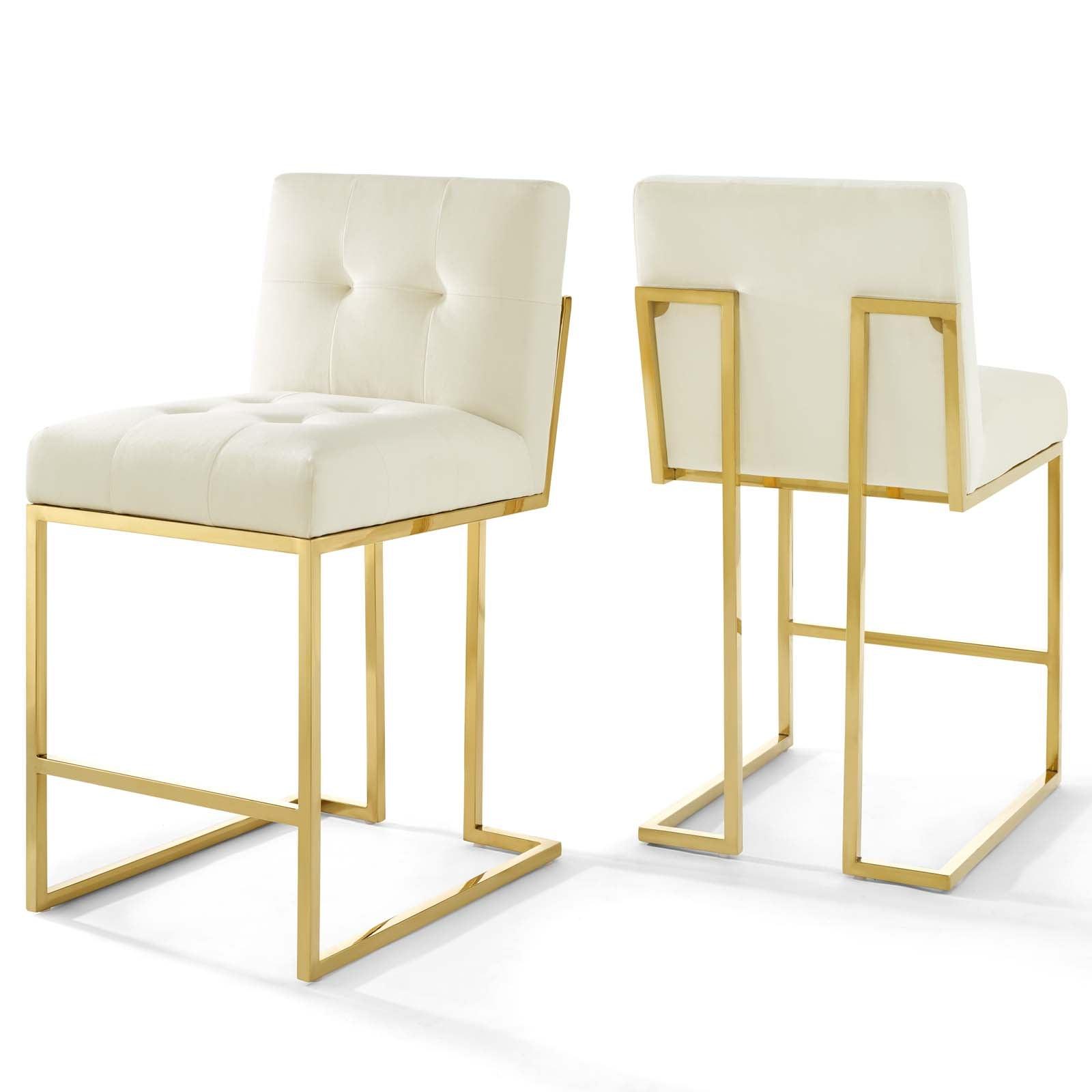 Modway Privy Gold Stainless Steel Performance Velvet Counter Stool Set of 2 FredCo