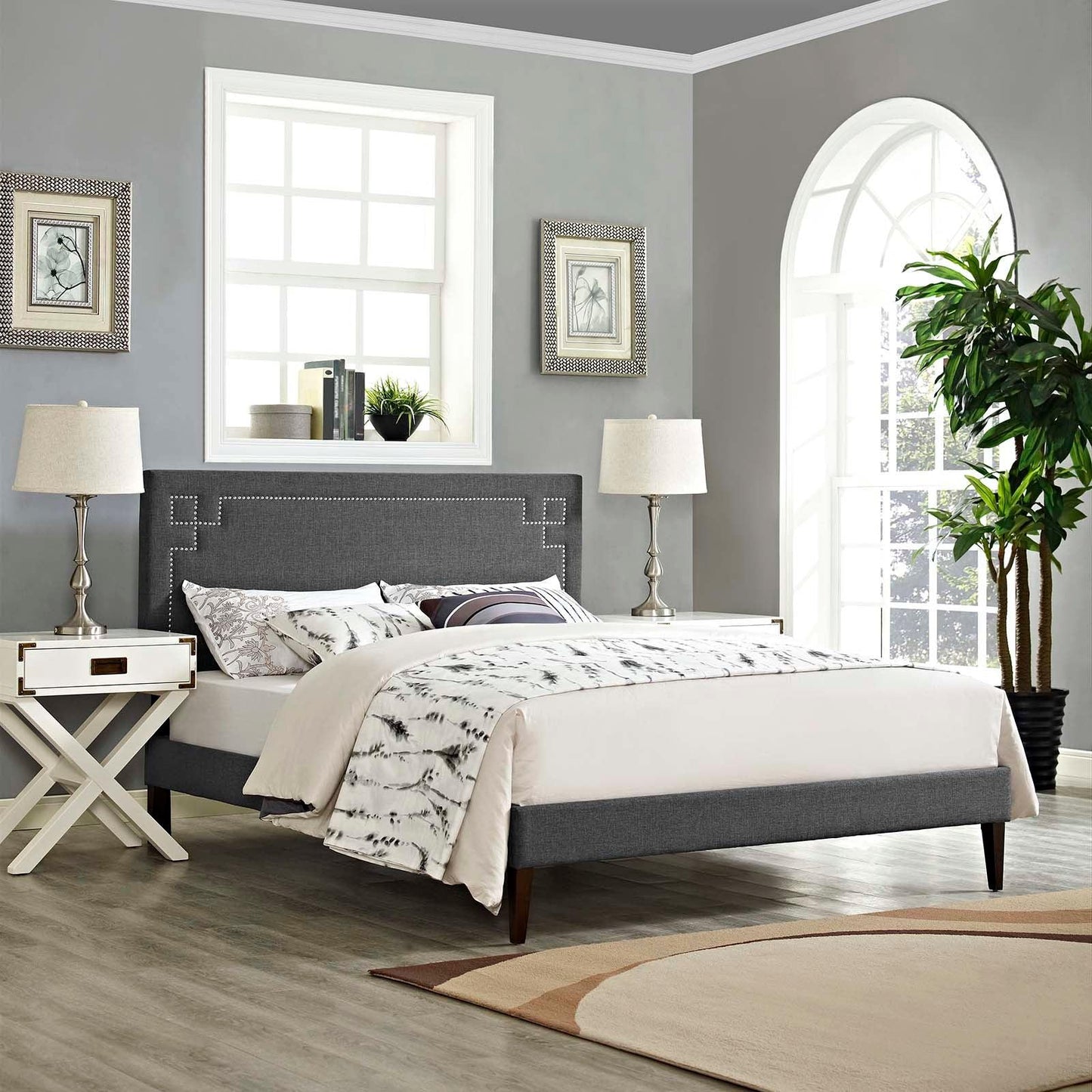 Modway Ruthie Queen Fabric Platform Bed with Squared Tapered Legs FredCo