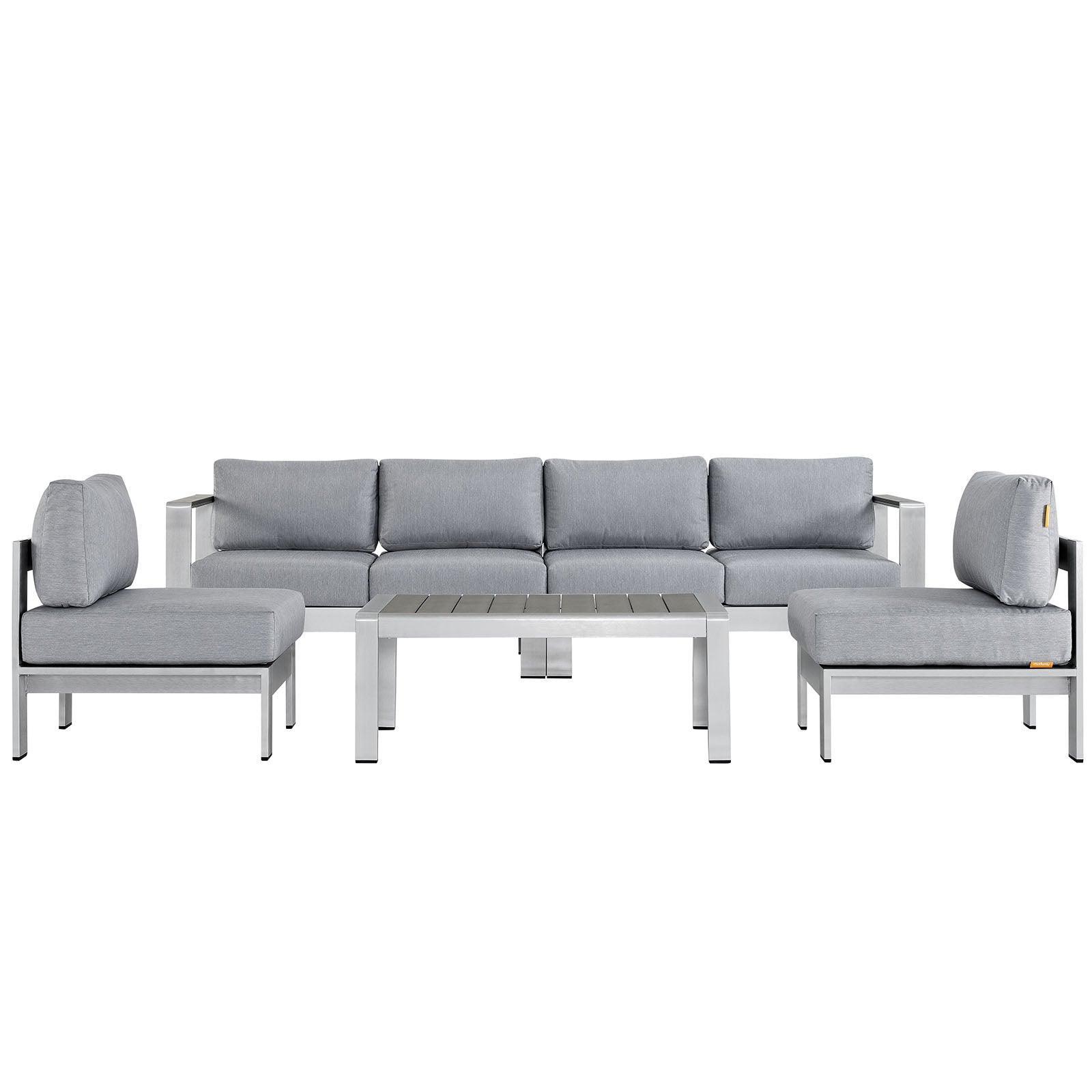 Modway Shore 5 Piece Outdoor Patio Aluminum Sectional Sofa Set, EEI-2564 FredCo