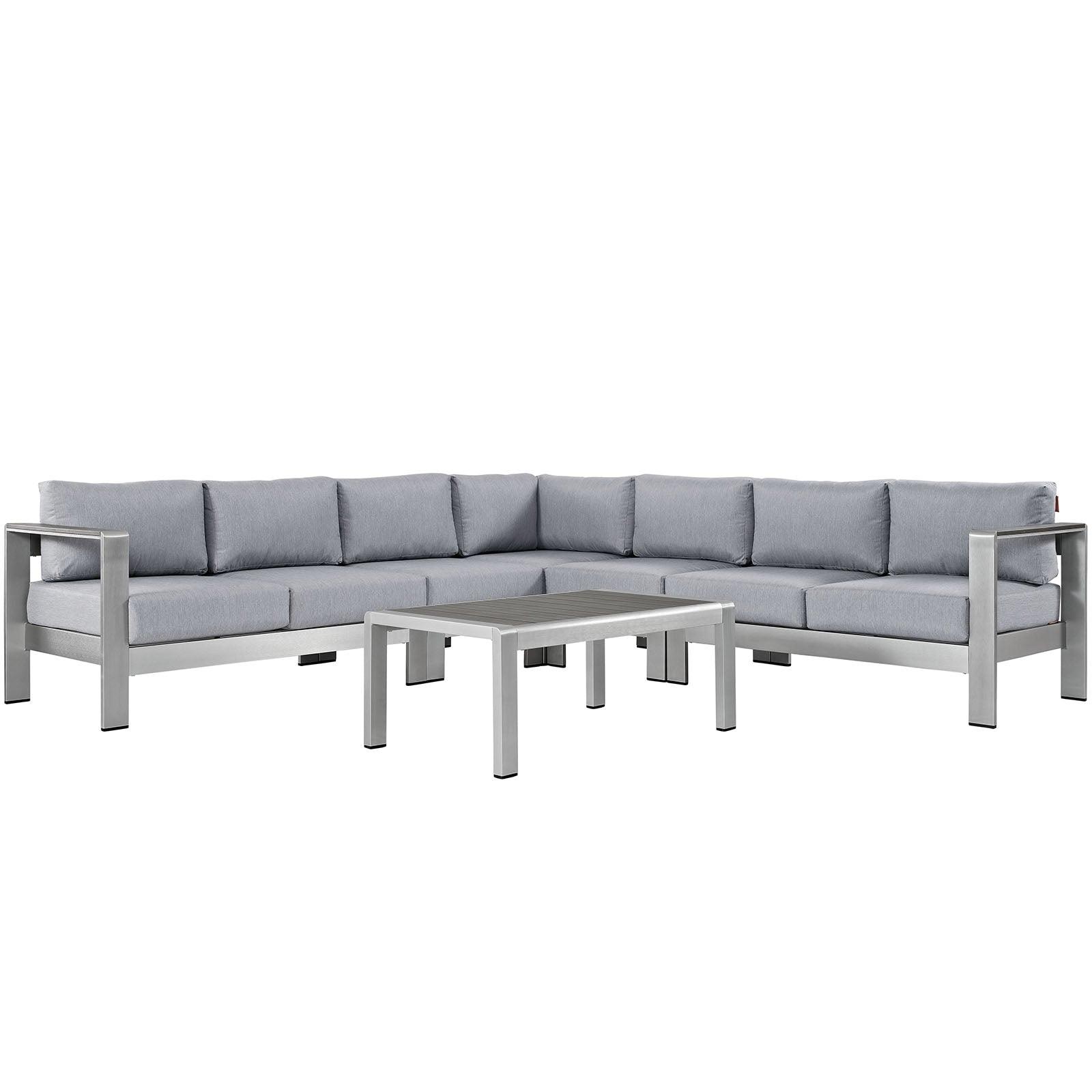 Modway Shore 6 Piece Outdoor Patio Aluminum Sectional Sofa Set, EEI-2561 FredCo
