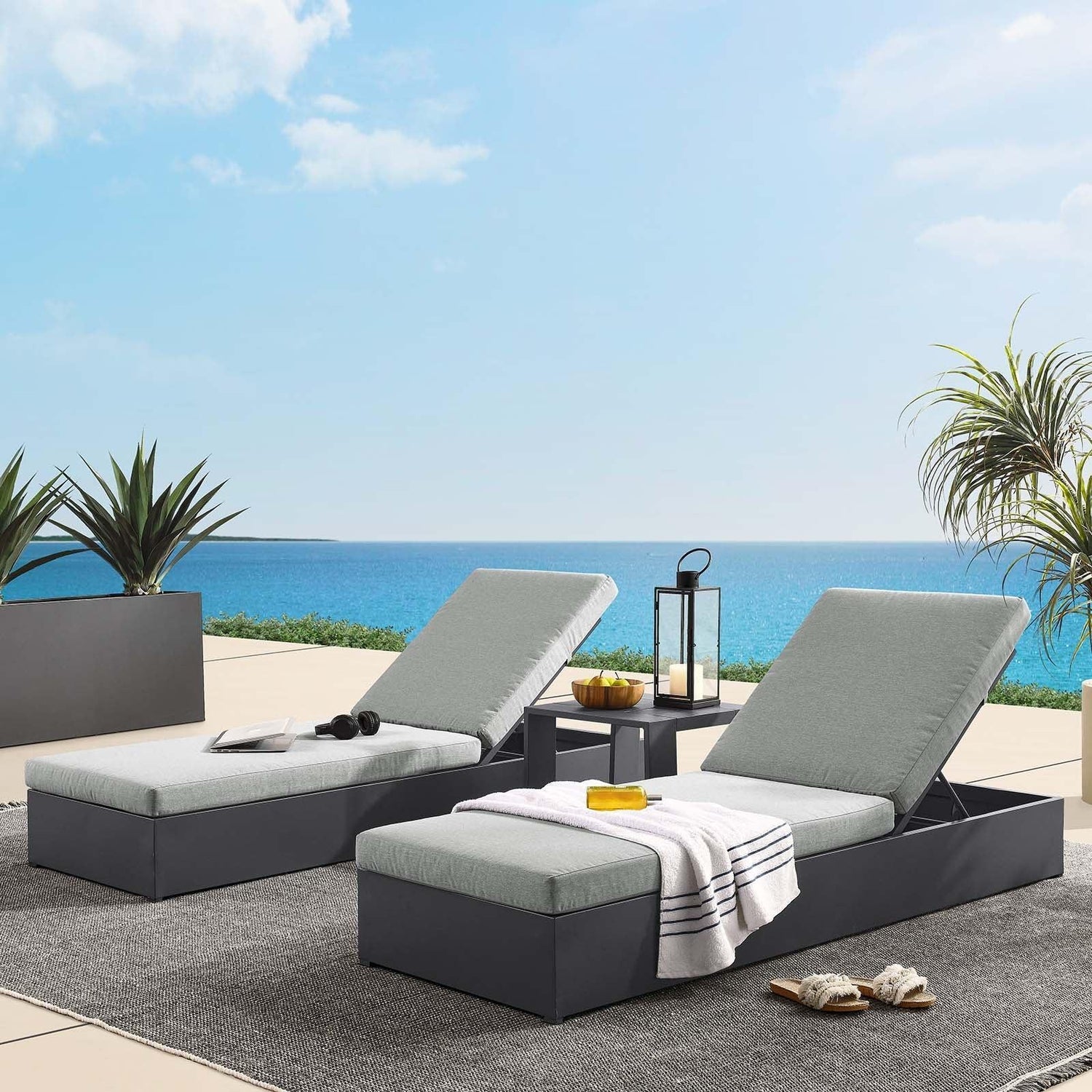 Modway Tahoe Outdoor Patio Powder-Coated Aluminum 3-Piece Chaise Lounge Set FredCo