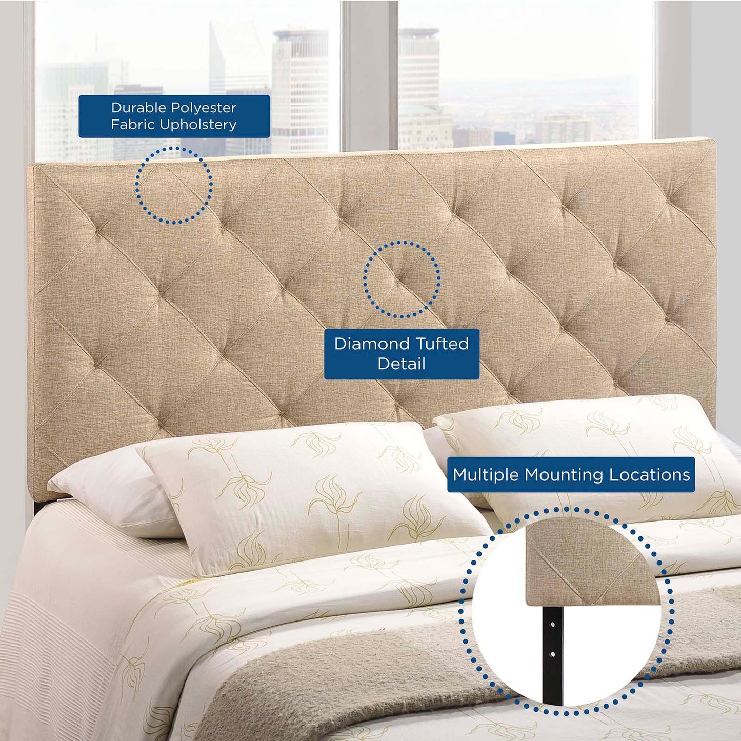 Modway Theodore Queen Upholstered Fabric Headboard FredCo