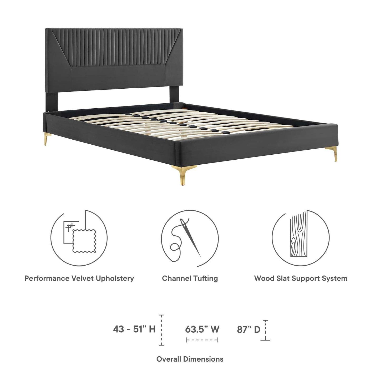 Modway Yasmine Channel Tufted Performance Velvet King Platform Bed FredCo