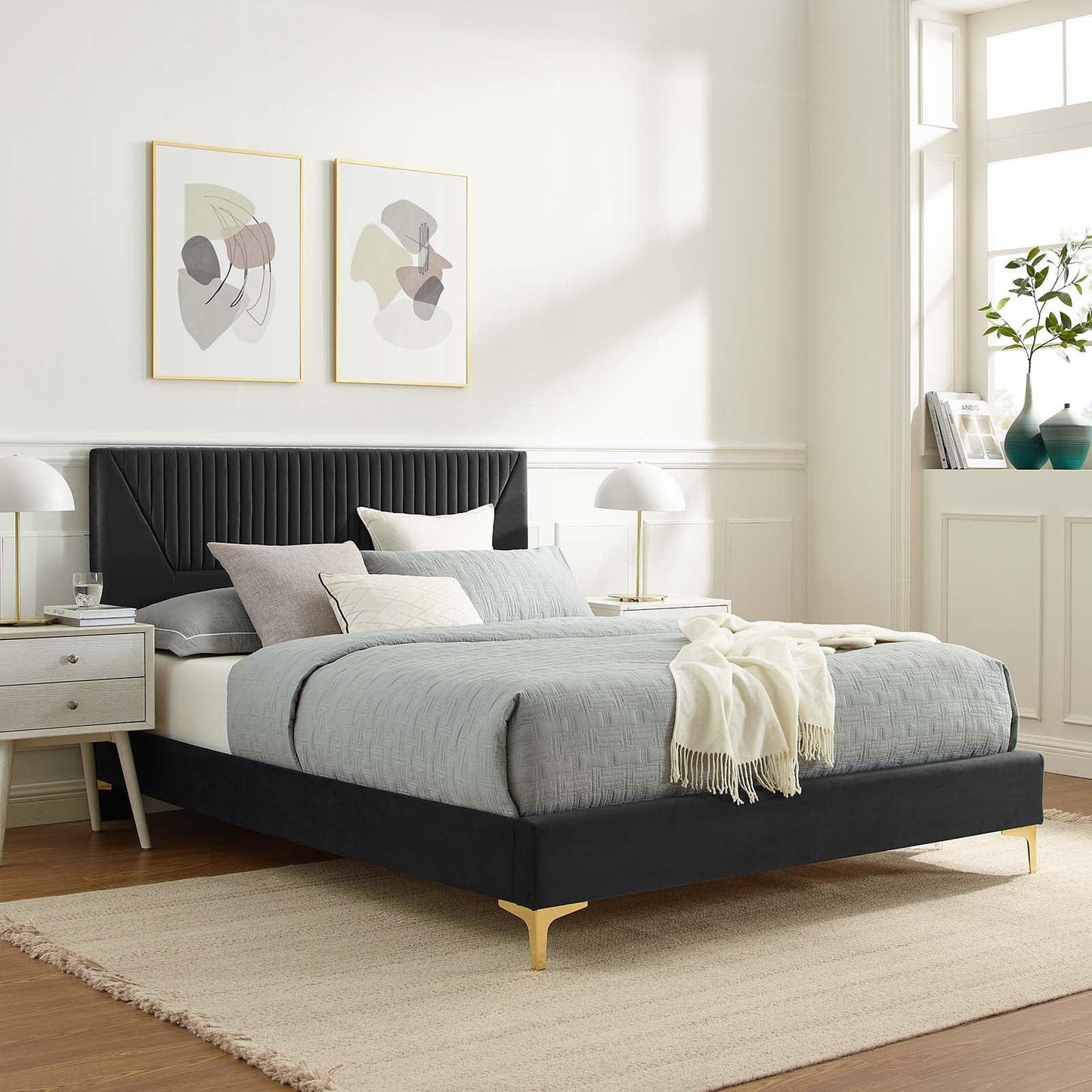 Modway Yasmine Channel Tufted Performance Velvet King Platform Bed FredCo