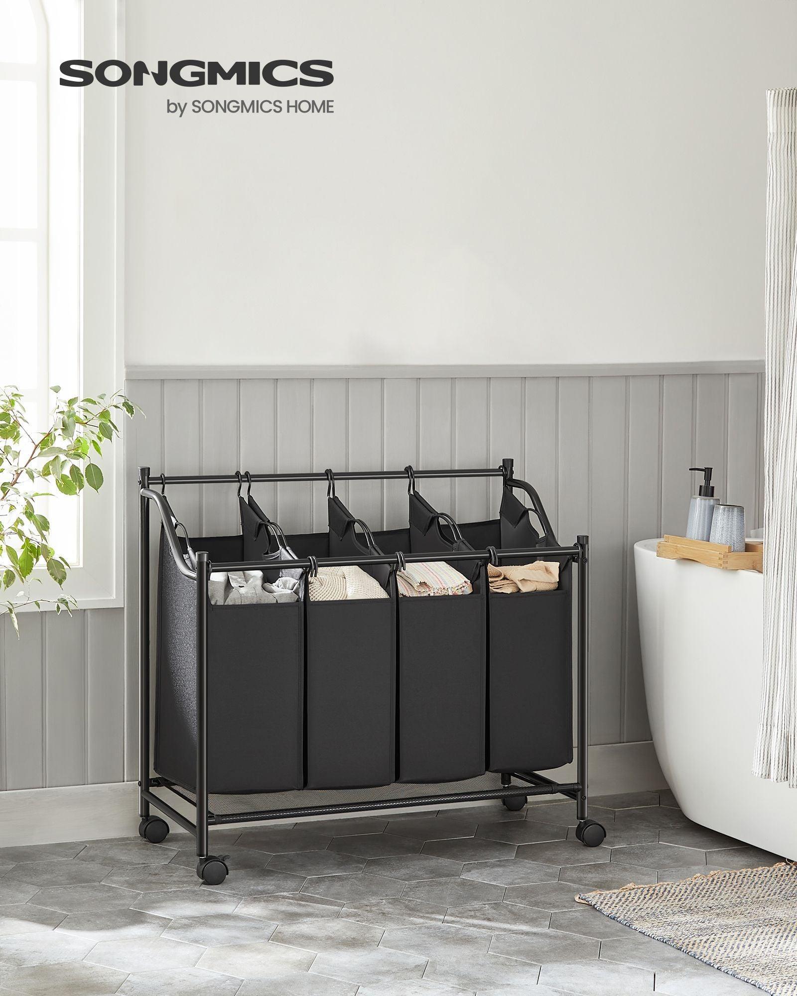 Rolling Laundry Basket with 4 Removable Bags Black FredCo