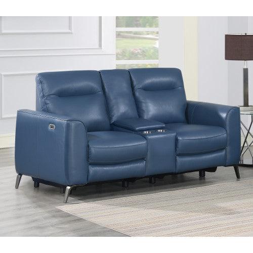 Steve Silver High-Leg Console Loveseat - Top-Grain Leather, Dual-Power, Ocean Blue Color SA850CL FredCo