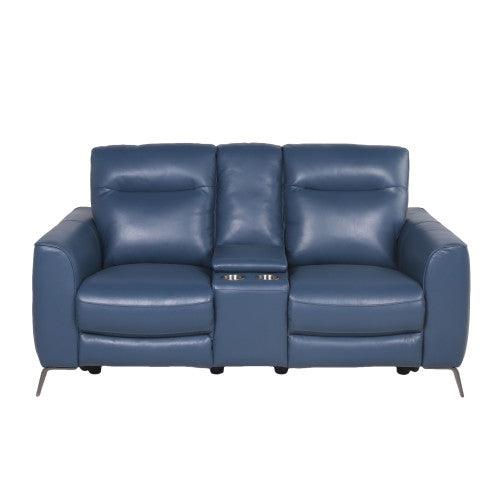 Steve Silver High-Leg Console Loveseat - Top-Grain Leather, Dual-Power, Ocean Blue Color SA850CL FredCo