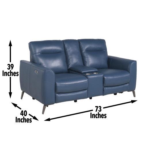 Steve Silver High-Leg Console Loveseat - Top-Grain Leather, Dual-Power, Ocean Blue Color SA850CL FredCo