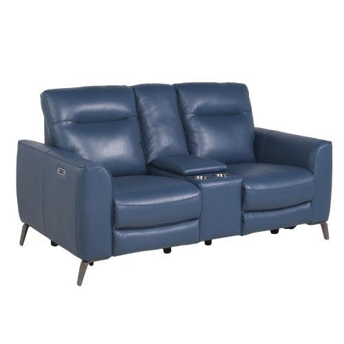 Steve Silver High-Leg Console Loveseat - Top-Grain Leather, Dual-Power, Ocean Blue Color SA850CL FredCo