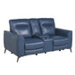 Steve Silver High-Leg Console Loveseat - Top-Grain Leather, Dual-Power, Ocean Blue Color SA850CL FredCo