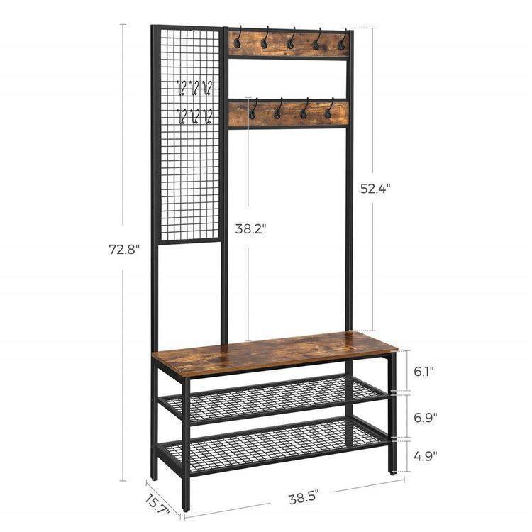 Wall Grid Hall Tree with Shoe Rack FredCo