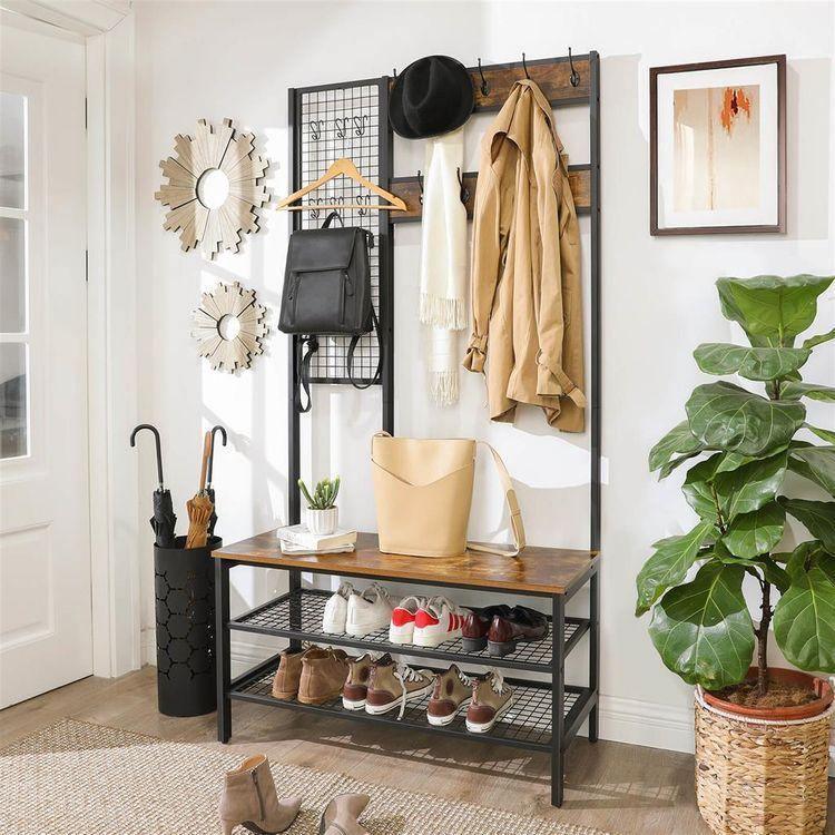 Wall Grid Hall Tree with Shoe Rack FredCo