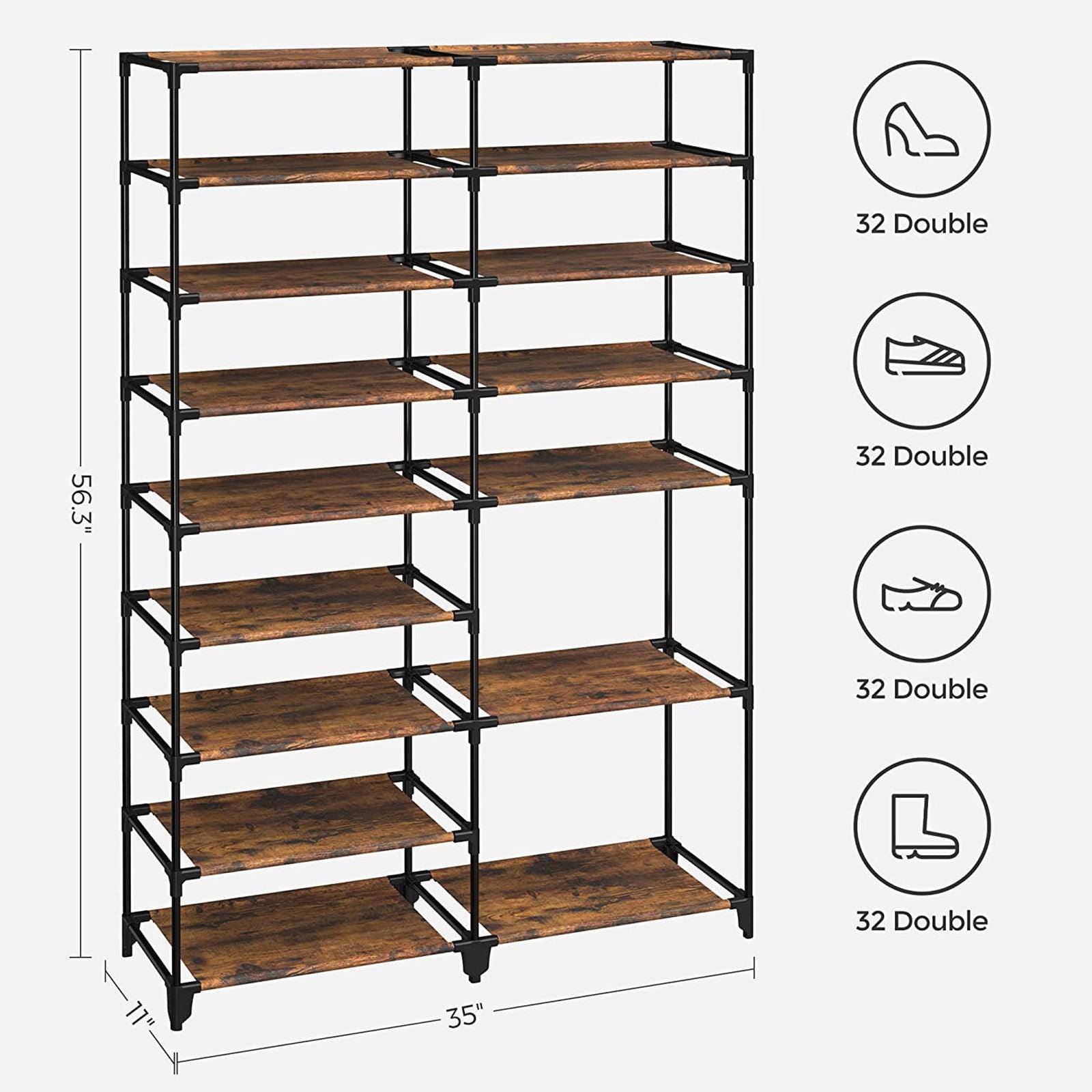 36 Pair Shoe Rack Storage Organizer Rustic Brown FredCo