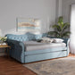 Abbie Traditional and Transitional Light Blue Velvet Fabric Upholstered and Crystal Tufted Full Size Daybed with Trundle FredCo