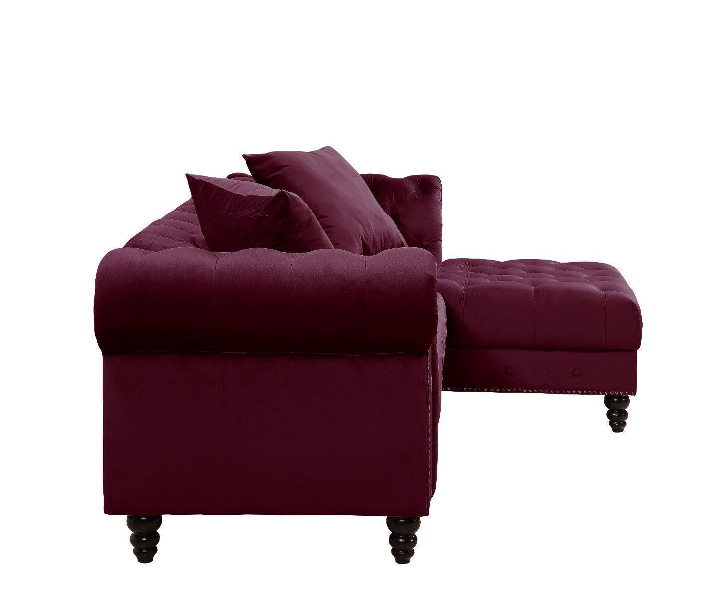 ACME Adnelis Sectional Sofa w/2 Pillows, Red Velvet FredCo