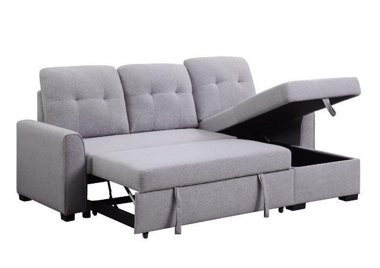 ACME Amboise Reversible Storage Sleeper Sectional Sofa, Light Gray Fabric FredCo