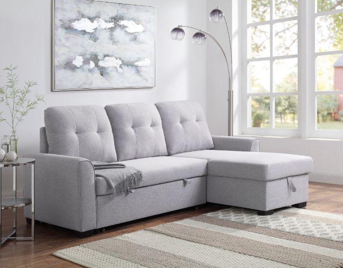 ACME Amboise Reversible Storage Sleeper Sectional Sofa, Light Gray Fabric FredCo