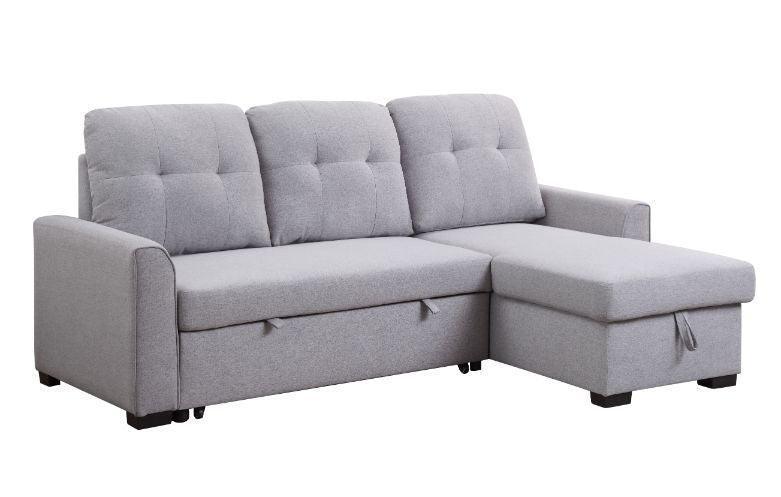 ACME Amboise Reversible Storage Sleeper Sectional Sofa, Light Gray Fabric FredCo