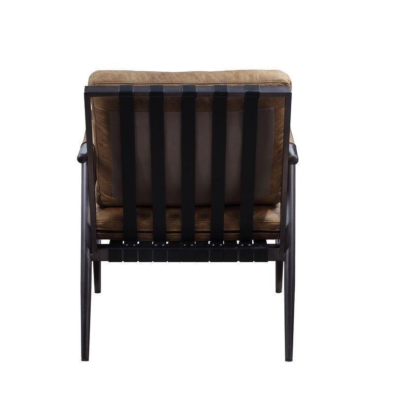 ACME Anzan Accent Chair, Berham Chestnut Top Grain Leather & Matt Iron Finish FredCo