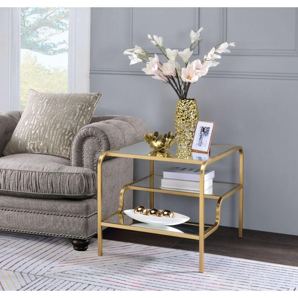 ACME Astrid End Table, Gold & Mirror FredCo