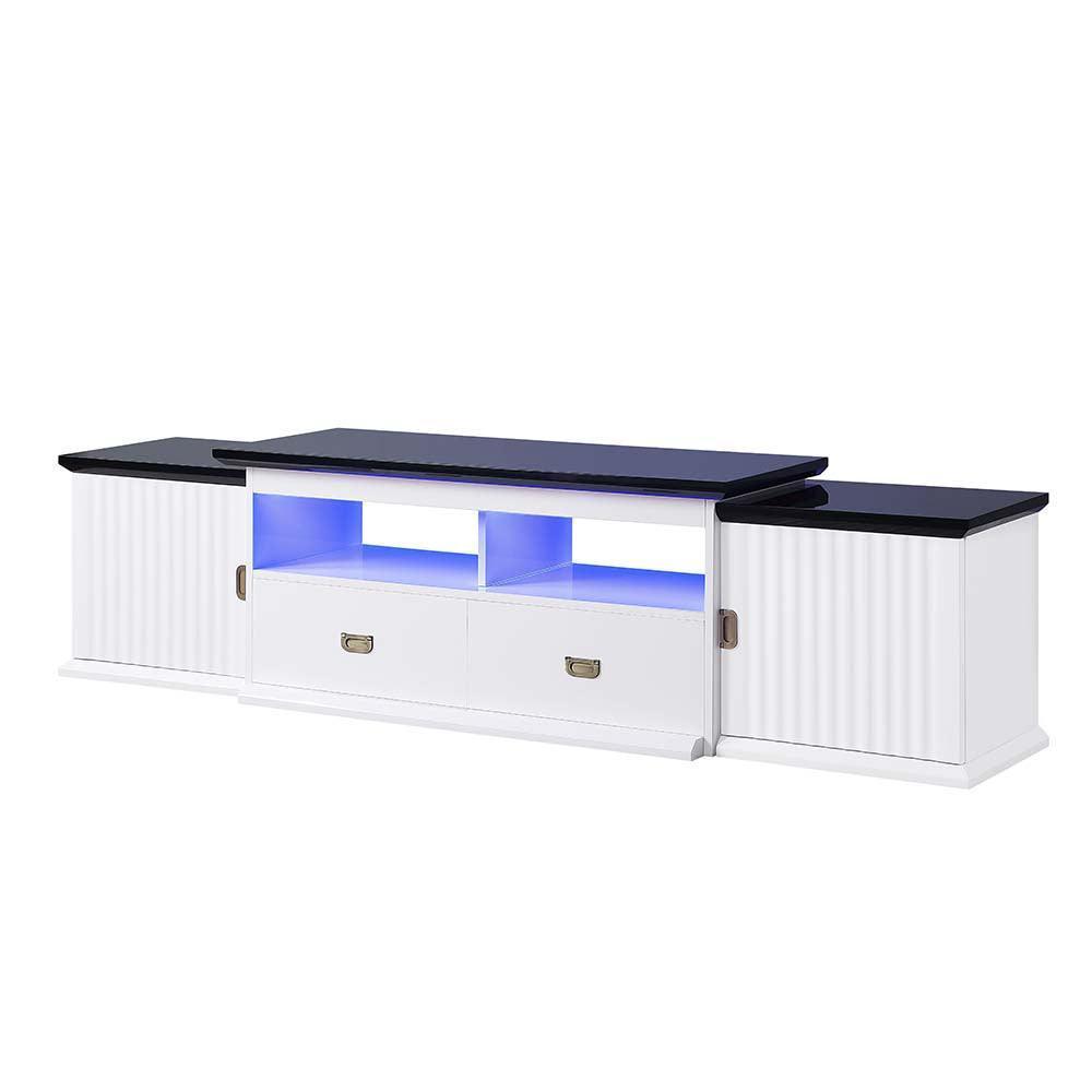 ACME Barend TV Stand w/LED, White & Black High Gloss Finish FredCo