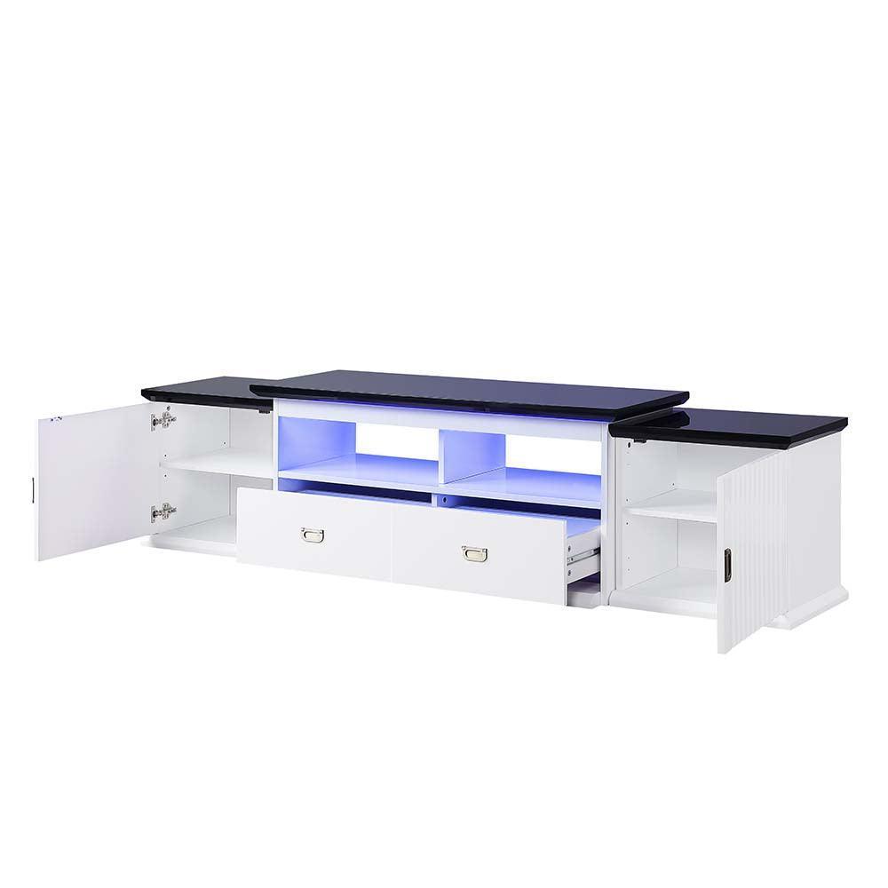 ACME Barend TV Stand w/LED, White & Black High Gloss Finish FredCo