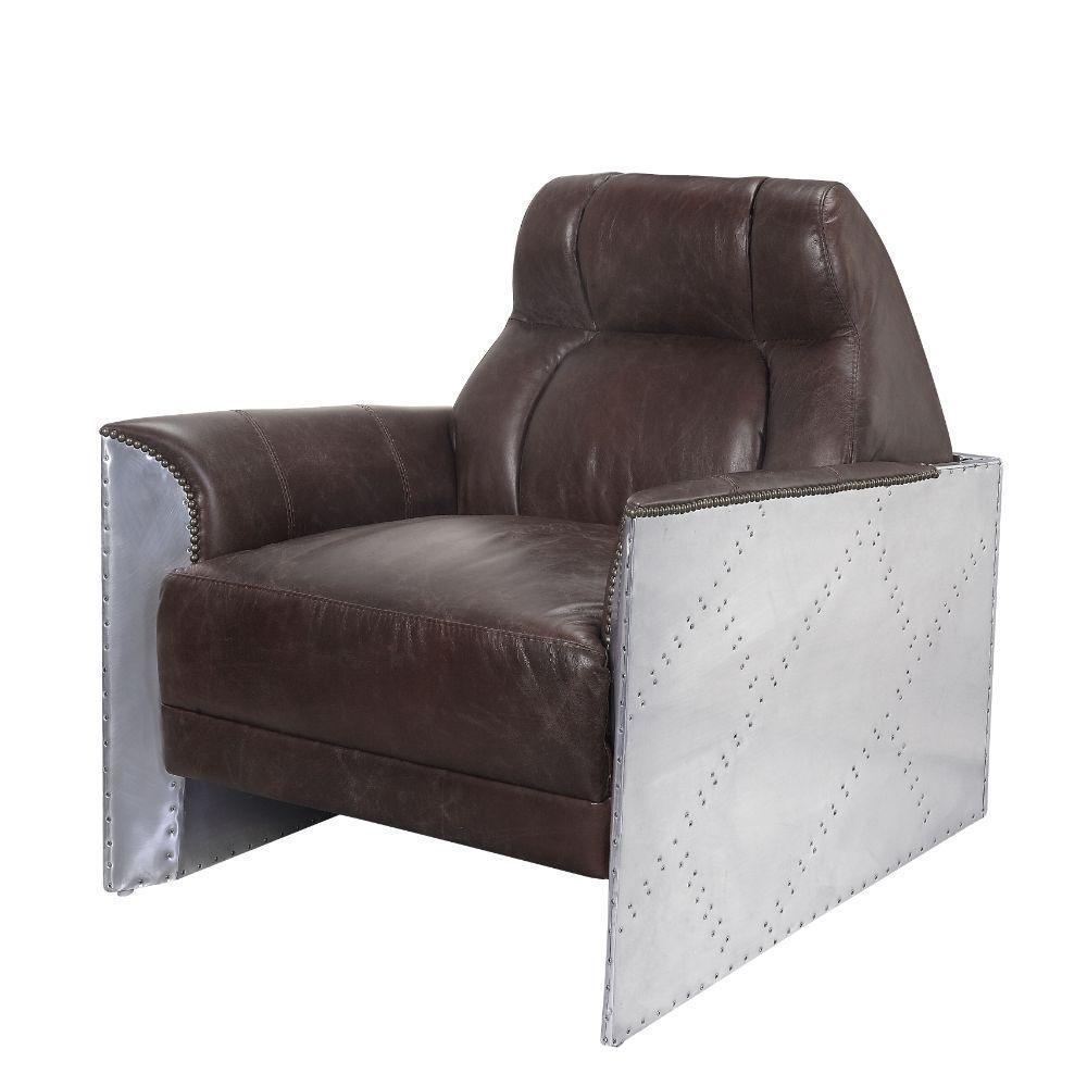 ACME Brancaster Accent Chair, Espresso Top Grain Leather & Aluminum FredCo