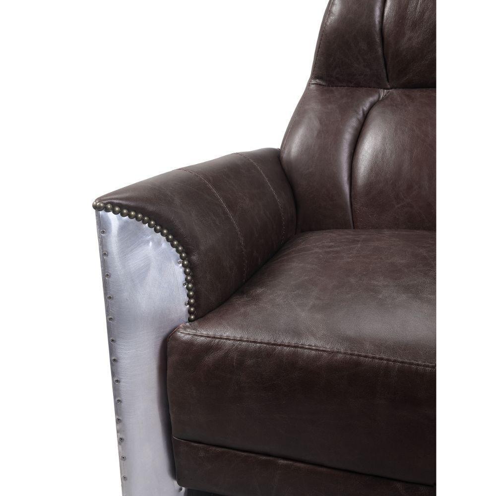 ACME Brancaster Accent Chair, Espresso Top Grain Leather & Aluminum FredCo