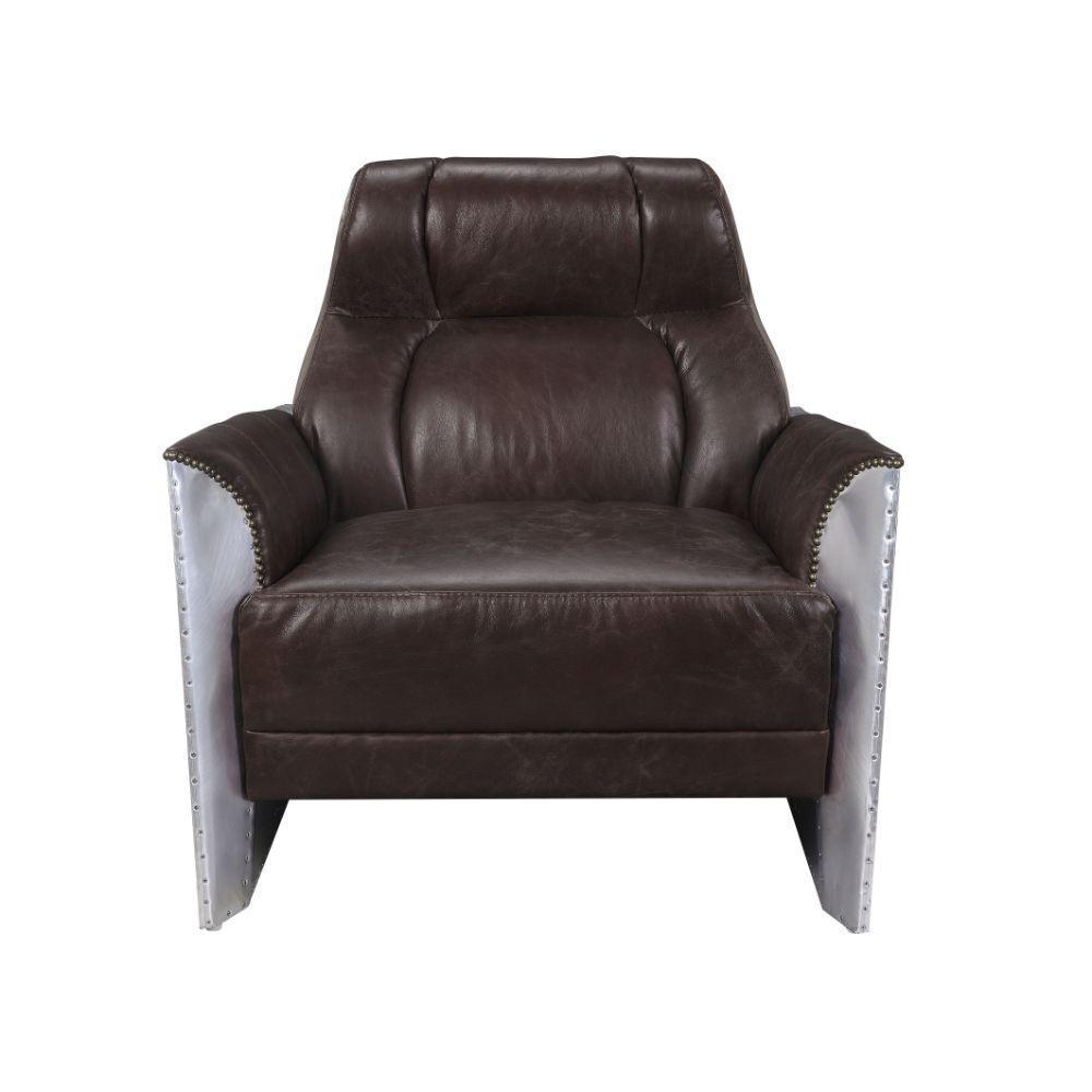 ACME Brancaster Accent Chair, Espresso Top Grain Leather & Aluminum FredCo