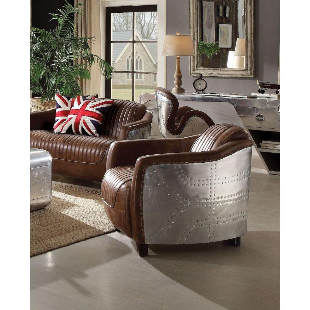 ACME Brancaster Chair, Retro Brown Top Grain Leather & Aluminum FredCo