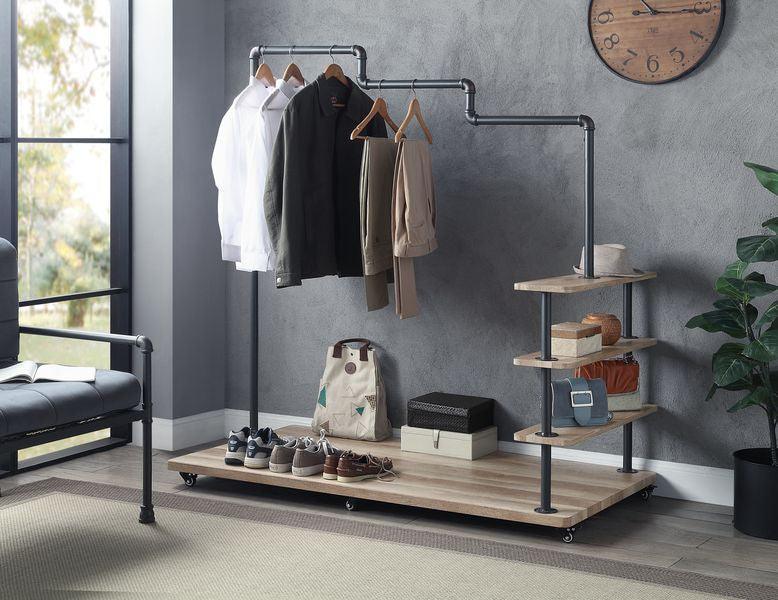 ACME Brantley Hanger Rack, Oak & Sandy Gray FredCo