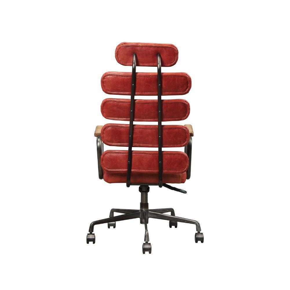 ACME Calan Executive Office Chair, Antique Red Top Grain Leather FredCo