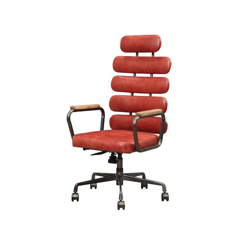 ACME Calan Executive Office Chair, Antique Red Top Grain Leather FredCo