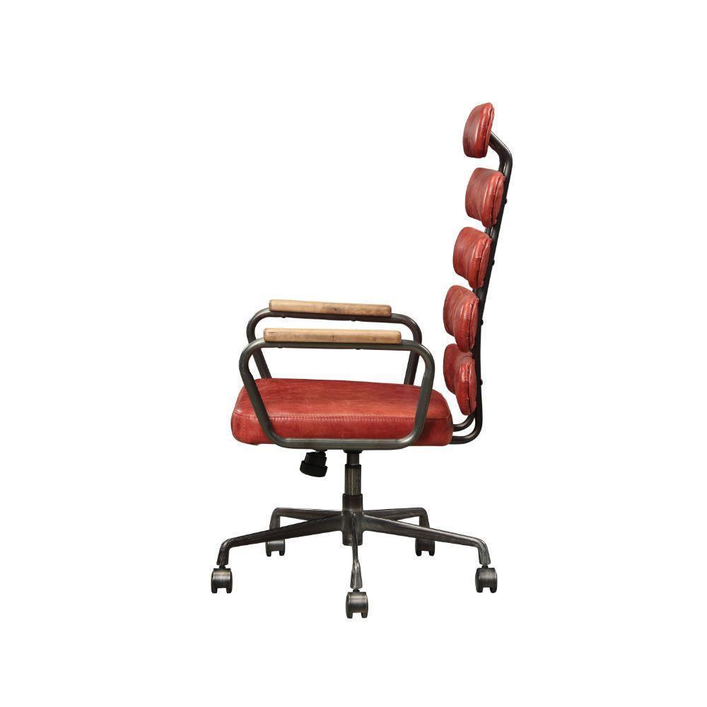 ACME Calan Executive Office Chair, Antique Red Top Grain Leather FredCo