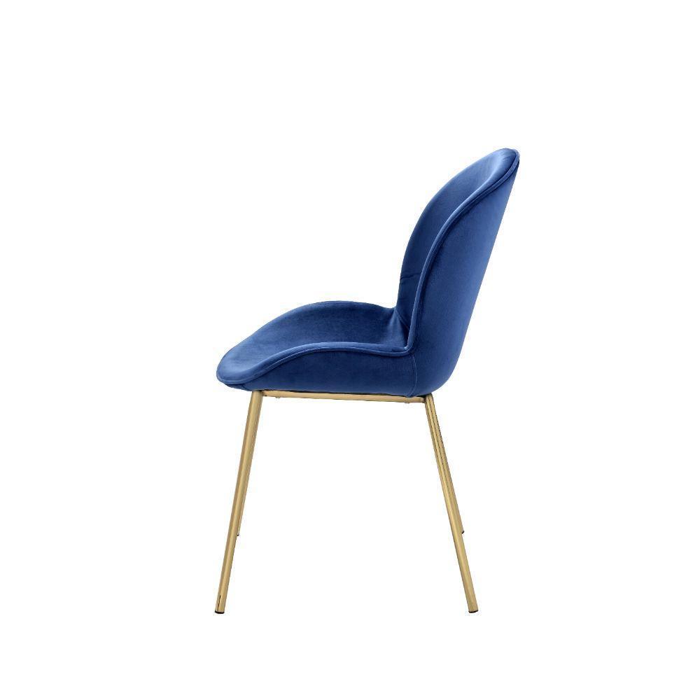 ACME Chuchip Side Chair (Set-2), Blue Velvet & Gold FredCo