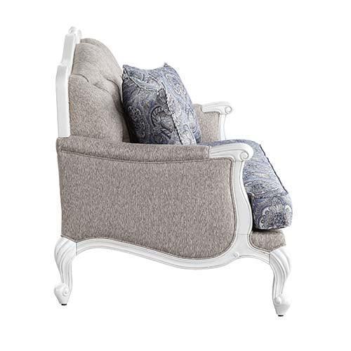 ACME Ciddrenar Loveseat w/3 pillows, Fabric & White Finish FredCo