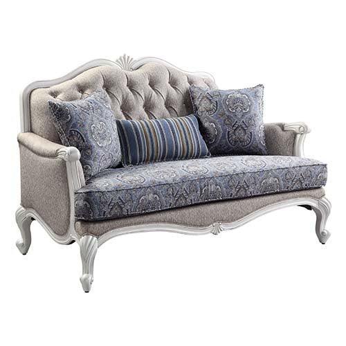 ACME Ciddrenar Loveseat w/3 pillows, Fabric & White Finish FredCo