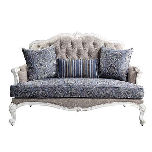 ACME Ciddrenar Loveseat w/3 pillows, Fabric & White Finish FredCo