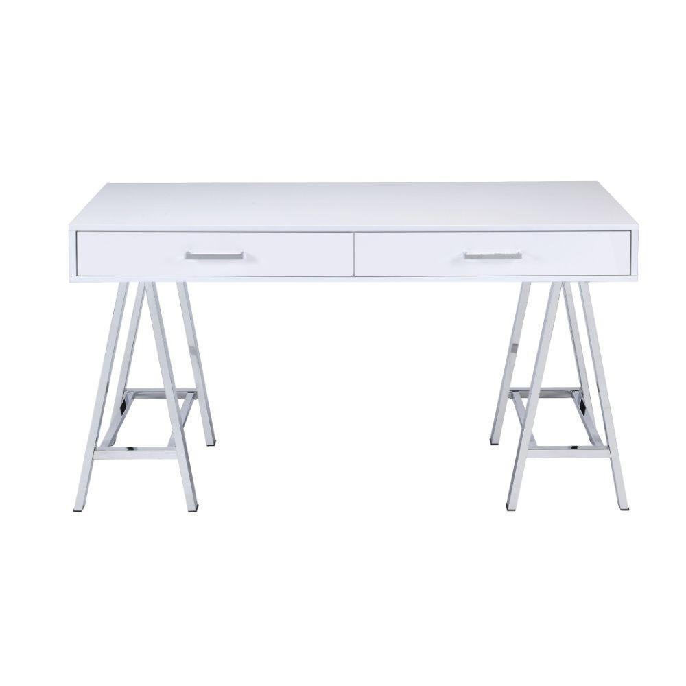 ACME Coleen Desk, White High Gloss & Chrome FredCo