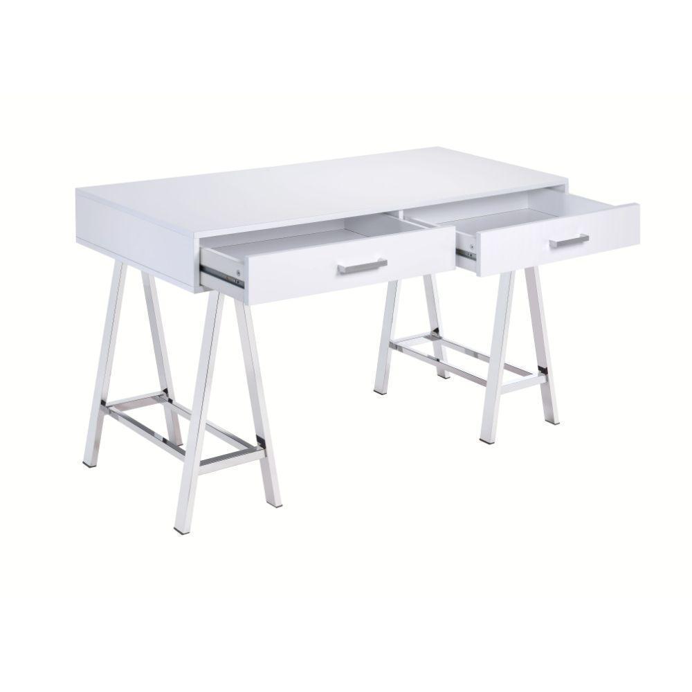 ACME Coleen Desk, White High Gloss & Chrome FredCo