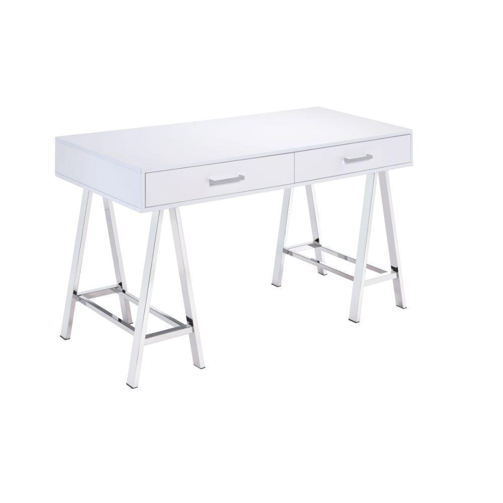 ACME Coleen Desk, White High Gloss & Chrome FredCo