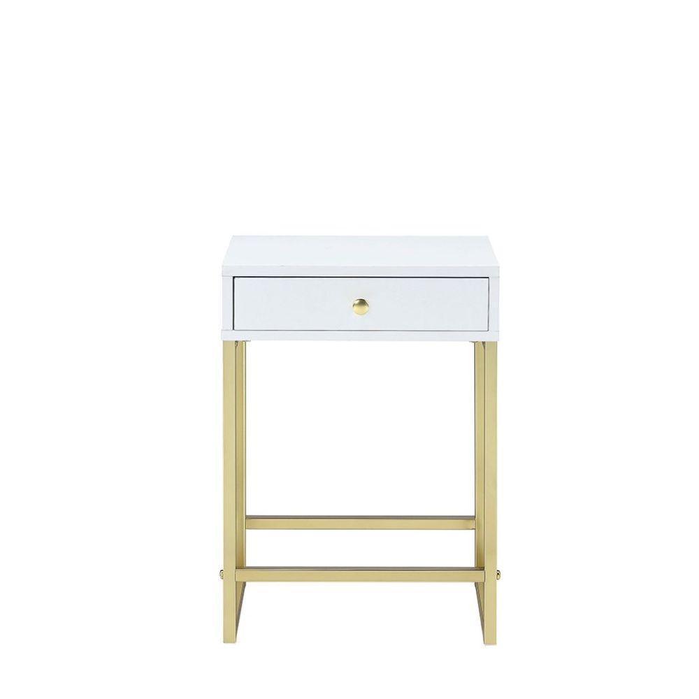 ACME Coleen Side Table, White & Brass FredCo