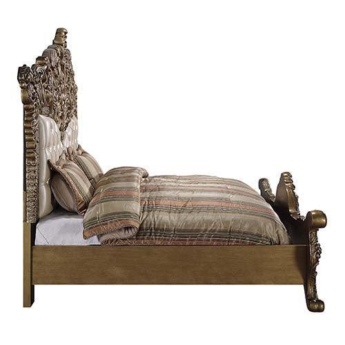 ACME Constantine Eastern King Bed, Pu Leather, Light Gold, Brown & Gold Finish FredCo