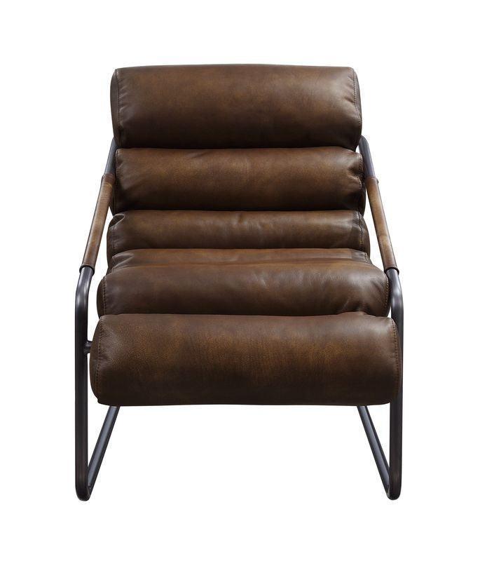 ACME Dolgren Accent Chair, Sahara Top Grain Leather & Matt Iron Finish FredCo