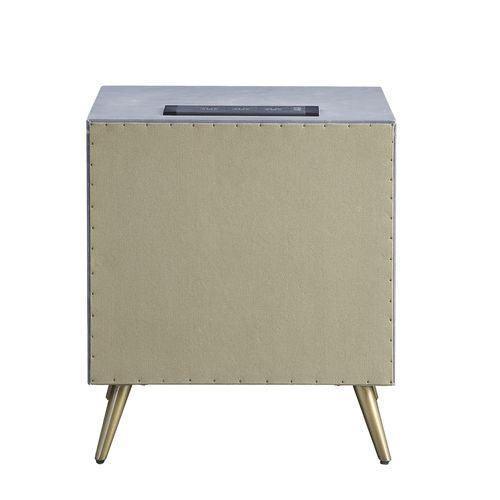 ACME Doris Nightstand w/USB Port & Electric Lock, Gray Top Grain Leather FredCo